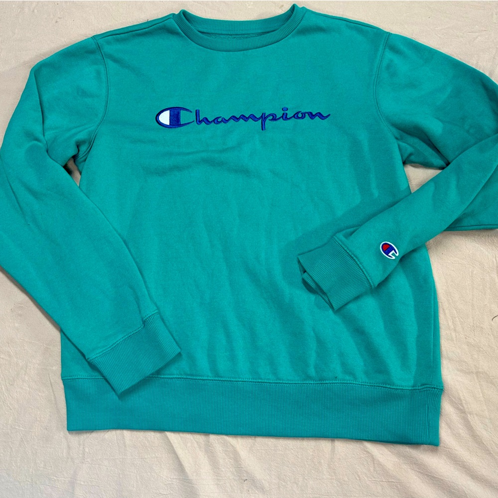 Youth-XL teal Champion crew neck sweatshirt